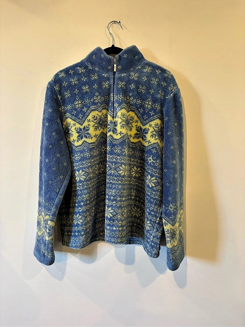Vintage Talbots Fair Isle Polar Fleece Full Zip Jacket Blue & Yellow XL